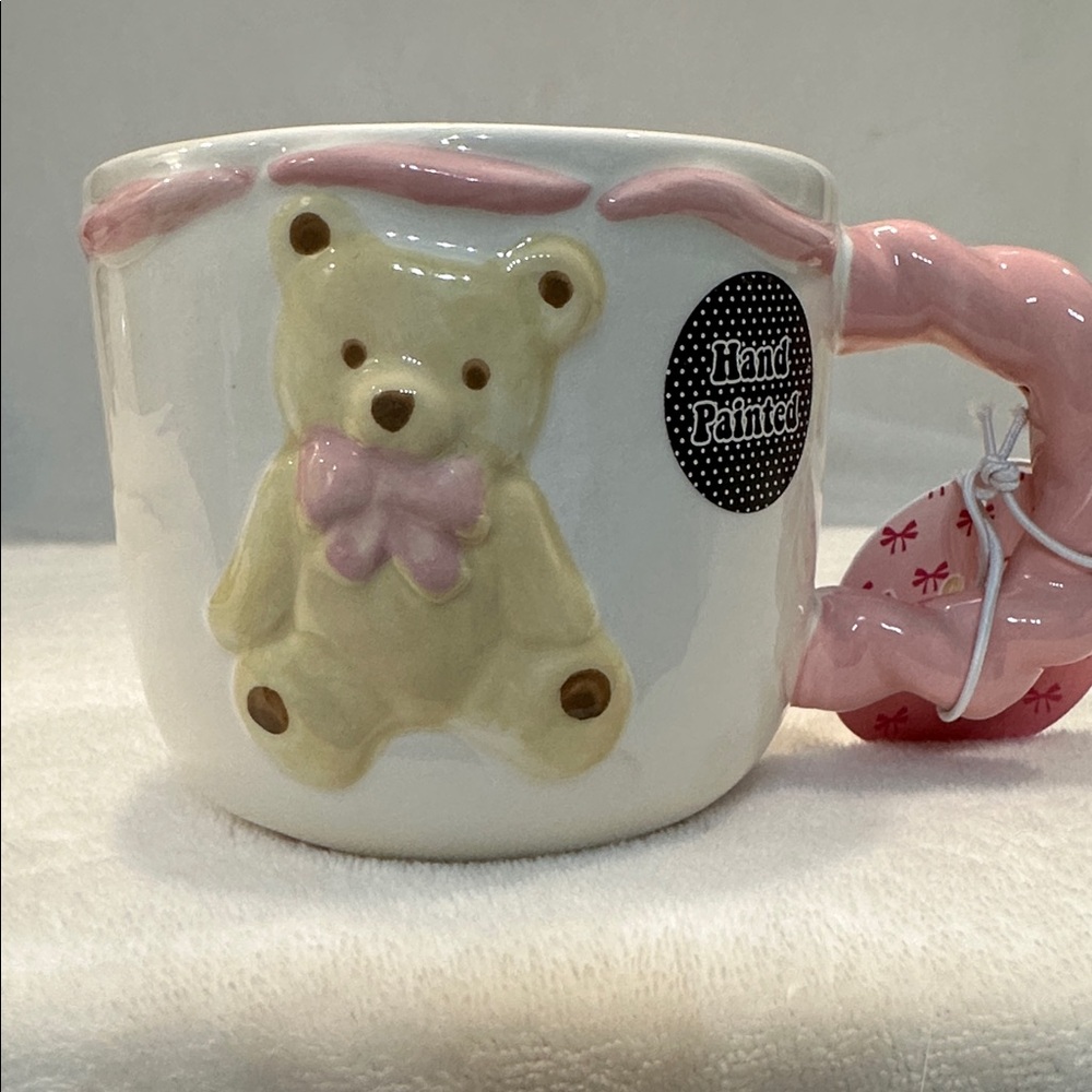 Teddy Bear Ceramic Mug with Pink Accents